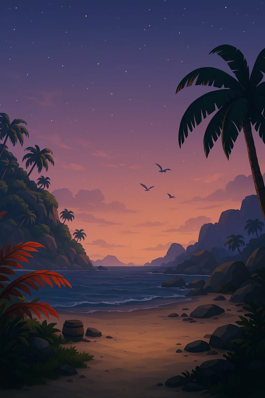 Tropical sunset beach scene